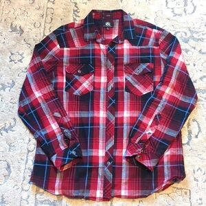 Rock & Republic Button Shirt Men's Medium Stretch Red Plaid Size XL